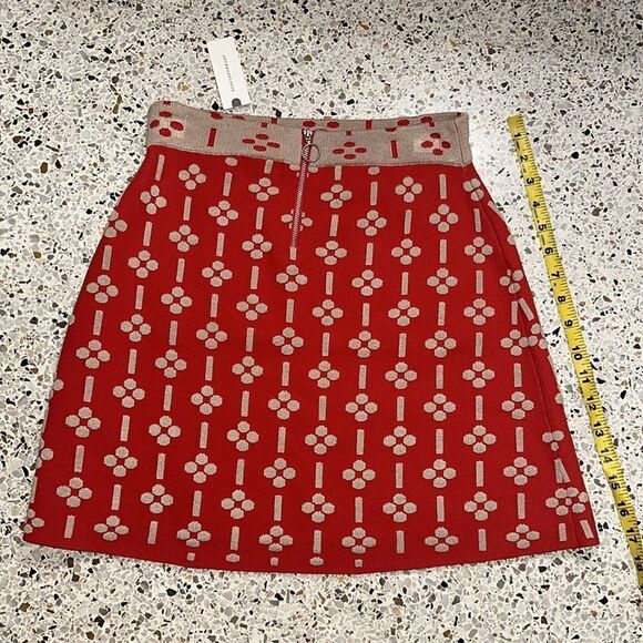 NWT Anthropologie Maeve quant mini a line orange geo print skirt knit XS - Picture 9 of 9
